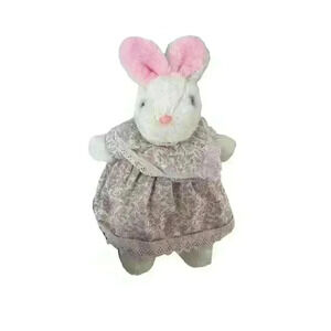 Prestige Bunny Rabbit‎ Plush White Pink Dress Stuffed Animal Eyelet 14" Vintage